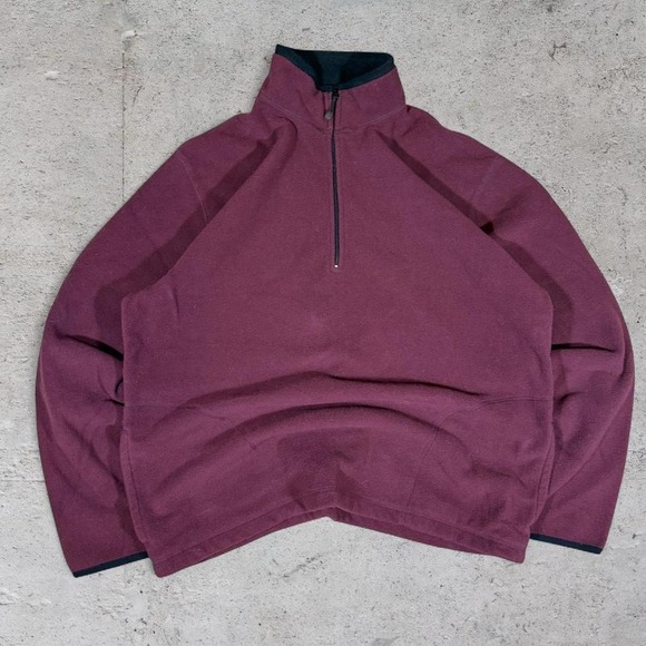 Mens vintage burgundy Old Navy Parka half zip fleece pullover - Picture 2 of 4